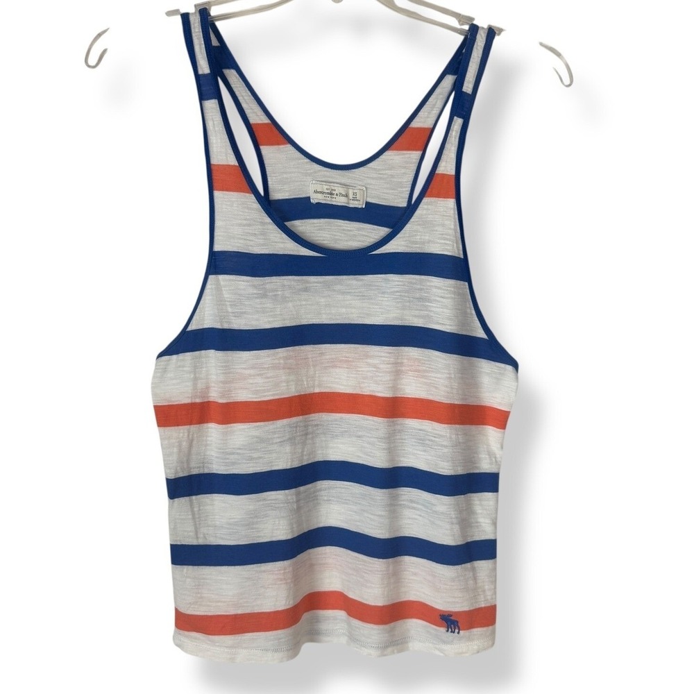 Abercrombie Striped Tank Top Womens Size XS Racerback Moose Logo Retro Mallcore
